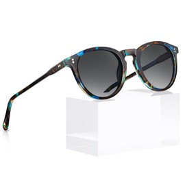 CARFIA Round Polarized Sunglasses for Women Small Face UV Protection Acetate Frame Classic Retro Style CA2302 Gradient Gray Lens