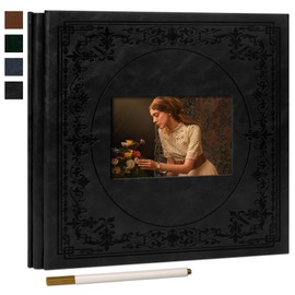 Vienrose Self Adhesive Faux Leather Photo Album with Window DIY Scrapbook Kit for 4x6 5x7 8x10 Pictures, Memory Book for Baby Kids Wedding Journal School Polaroid, 20 Sheets(40 Pages) Black