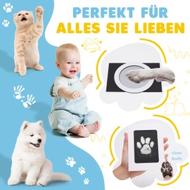 Paw Print Set Dog Cat, 2 Pieces Colour Footprint Baby Set with 2 Photo Frames 4 Cards, Dog Paw Imprint, No Contact with Paint, Cat Gift for Dog Owners (Gold & Silver)