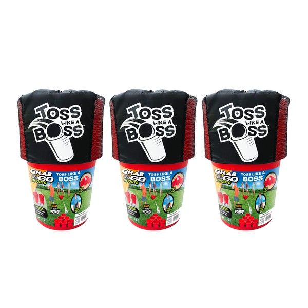 BANZAI Toss Like A Boss Outdoor Giant Oversized Pong Party Tailgate Lawn Game with 12 Buckets, 2 Balls, and Drawstring Storage Bag