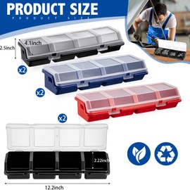 Hushee 6 Pack Screw Organizer Box with Lids 4 Compartments Tool Bin Divider Small Parts Storage Organizer sorting Screw Toolbox Case for Garage Craft Hardware Workbench Storage(Blue,Red,Black)