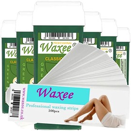 Waxee 6x 100ml roll on wax, roller wax cartridge + 100 strips Body & Leg waxing Classic Green, from UK Brand- Waxee