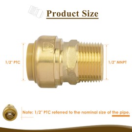 JUWO 1/2" x 1/2" NPT Male Adapter for PEX, Copper, CPVC Pipe, Push to Connect Brass Plumbing Fitting with Upgraded Stiffener with Disconnect Clip (1 Pack)