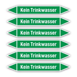 Stickers: 200 x 30 mm, Pack of 6, Group 1, Water, Pipeline Marking, According to DIN 2403, Language: German, No Drinking Water