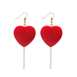Heart Lollipop Earrings Cute Candy Dangle Earrings for Women Resin Heart Earrings 80s 90s Earrings Valentines Day Gift -Red