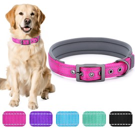 Segarty Reflective Large Dog Collar Girl, Adjustable Wide Soft Comfortable Breathable Neoprene Padded Nylon Collar with Heavy Duty Metal Buckle for Large Medium Breeds (L, Hot Pink)
