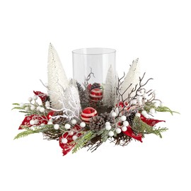 Nearly Natural 15in. Holiday Lighted Forest Candle Holder Table Christmas Artificial Arrangement