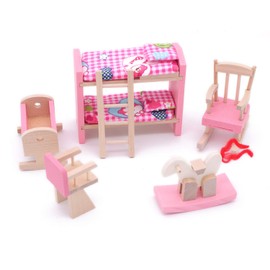 POFET Adorable Wooden Dollhouse Furniture Kids Room Set Toy Dollhouse Furniture Wooden Toy Kids Room Set