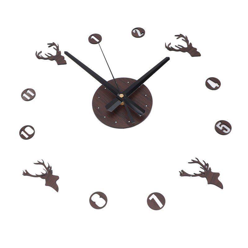 Frameless Wall Clock Deer Head 3D Effect Self Adhesive DIY
