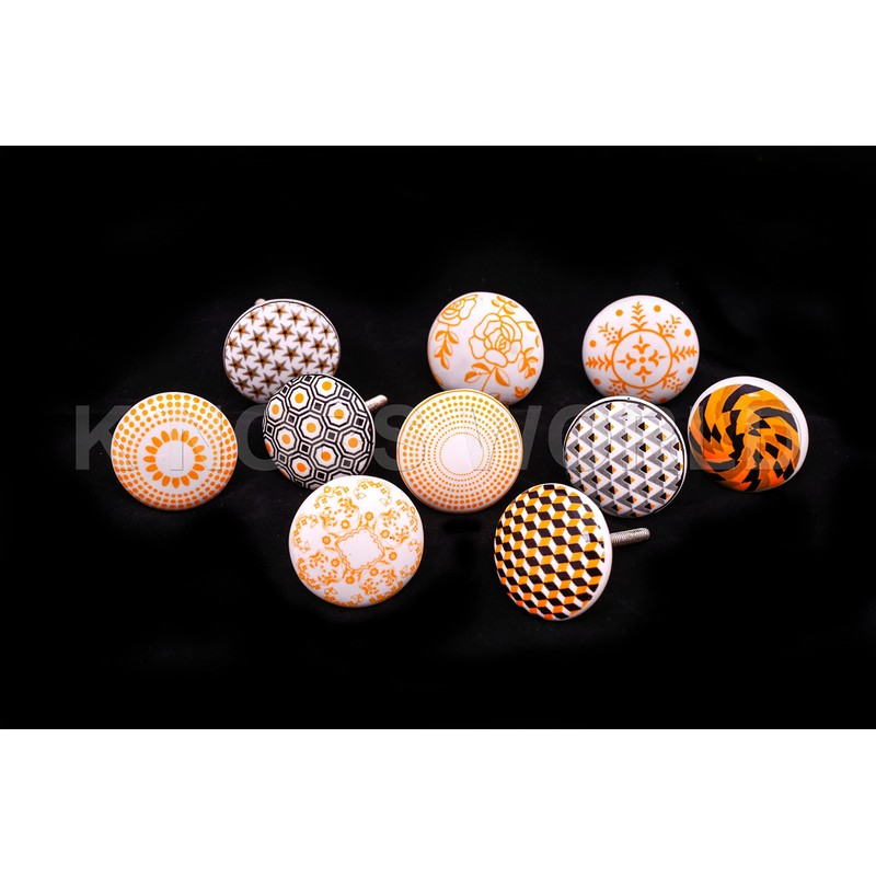 Xfer 10 Pcs Golden Yellow Ceramic Door Knobs Cupboard Cupboard