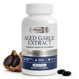 Alliwise Aged Black Garlic Extract 700mg with Vitamin D3 & K2 – Odorless Garlic Supplement for Heart & Circulation Support, High-Purity Age, Small Softgels, Easy to Digest, 3rd Party Tested