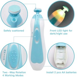 Baby Nail Trimmer File with Light Safe Electric Nail Clippers Kit for Newborn Infant Toddler Kids Toes and Fingernails Care, Polish and Trim Battery Operated (AA)