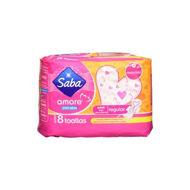 Saba Toallas Sanitarias para Dama Amore, color Rosa/Naranja, 8 Piezas