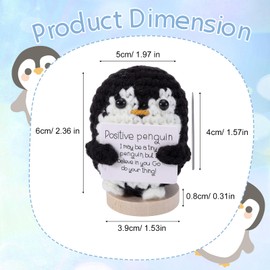 TOYMIS Funny Positive Penguin, 2.36 Inch Crochet Penguin Doll with Positive Card & Wood Base Knitted Penguin Support Crochet Toy Encouragement Emotional Gifts for Friends (Black)