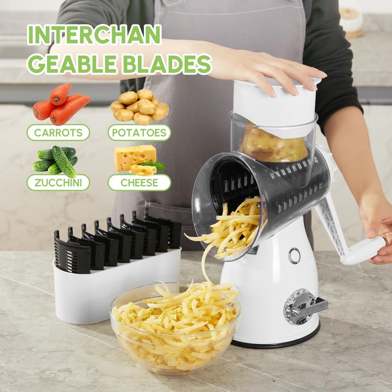 ROLLKITCHEN Rotary Cheese Grater with Handle – Vegetable Slicer &