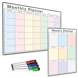 TMS Magnetic Weekly Planner and Monthly Calendar Set | Whiteboard for Organising Your Week, To Do List, Shopping and Meal Planning | for Home, Office, School | with 4 Magnetic Dry Wipe Pens