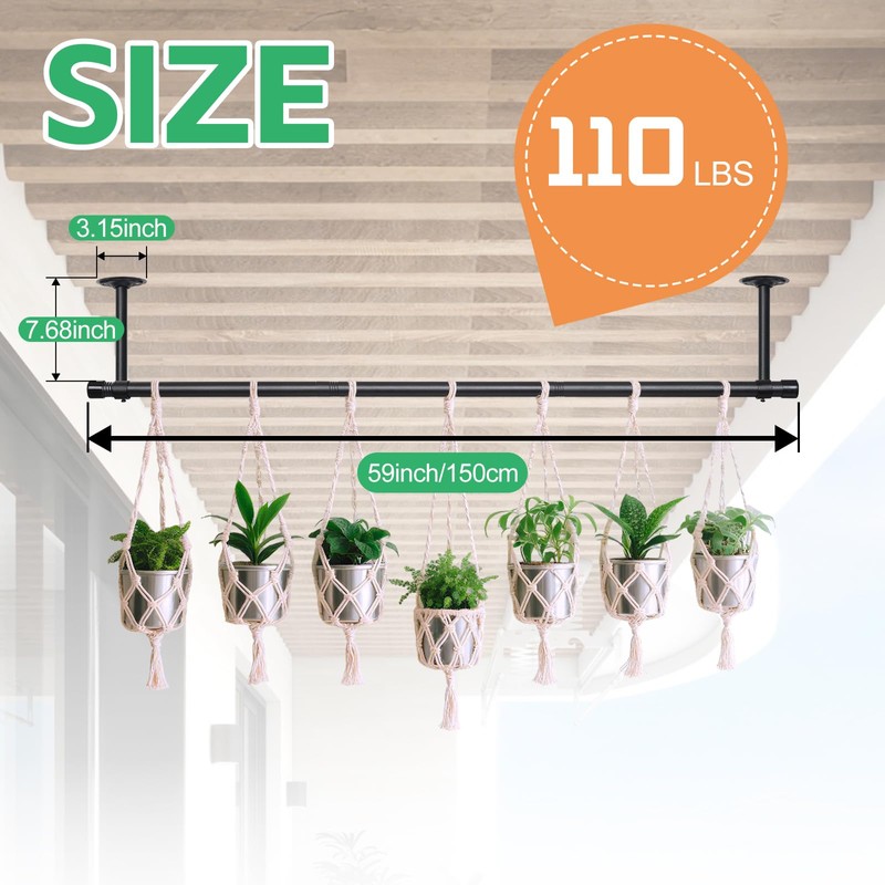 Ihomepark Plant Hanging Rod 59”, Plant Rod for Hanging Plants