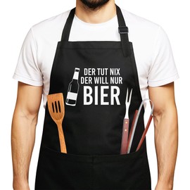 MoonWorks BBQ Apron for Men with Saying "Der tut nix, der will nur Bier" (German Language) Cotton Apron, black