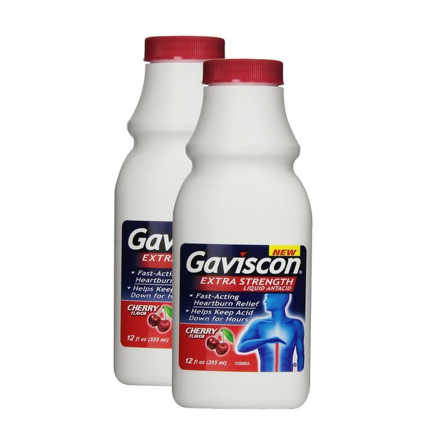 Gaviscon Extra Strength Liquid, Cherry, 12 Ounce(2 Pack)