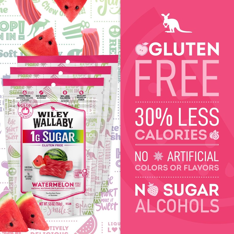 Wiley Wallaby Licorice 5.5 Ounce Watermelon Low Sugar Gluten Free
