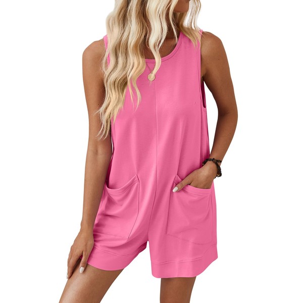 VUTRU Womens Casual Rompers Crew Neck Sleeveless Loose Jumpsuits Vacation
