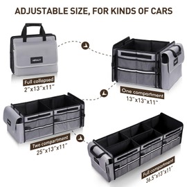 HIRALIY 4 in 1 Car Trunk Storage Organizer with Leakproof Cooler Bag, Multi-Compartment Foldable Trunk Storage Box for Car Truck SUV Gray