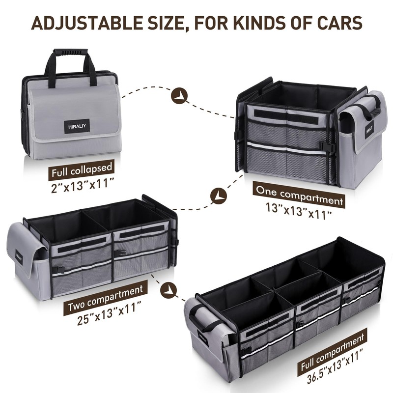 HIRALIY 4 in 1 Car Trunk Storage Organizer with Leakproof