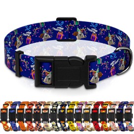 Seyezo Dog Collar, Classical Birthday Gift Boys Girls Puppy Collar for Small Medium Large Dogs, Adjustable Soft Pet Collar with Safety Buckle for Male Females(Purple Birthday, XS)
