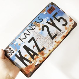 Retro Embossed License Plate | Supernatural | Metal Stamped Number Tag, Movie Prop Vanity Plate, 12x6 inch (Kansas - Kaz 2Y5)