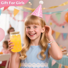 Gifts for Girls Teenagers 8 9 10 11 12 13 14 15, School Gift with Drinking Glass Straw and Lid, Make-Up Brush Key Ring, Cosmetic Bag Bracelet, Birthday Gift for Women