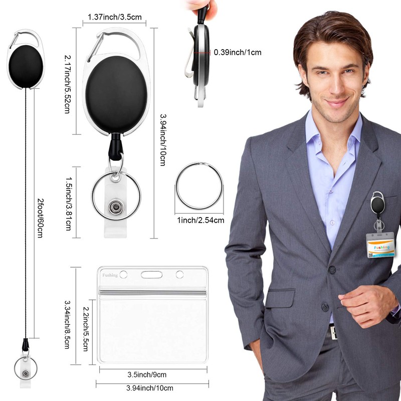 Fushing 10 Pcs Retractable ID Card Holder Key Ring Badge