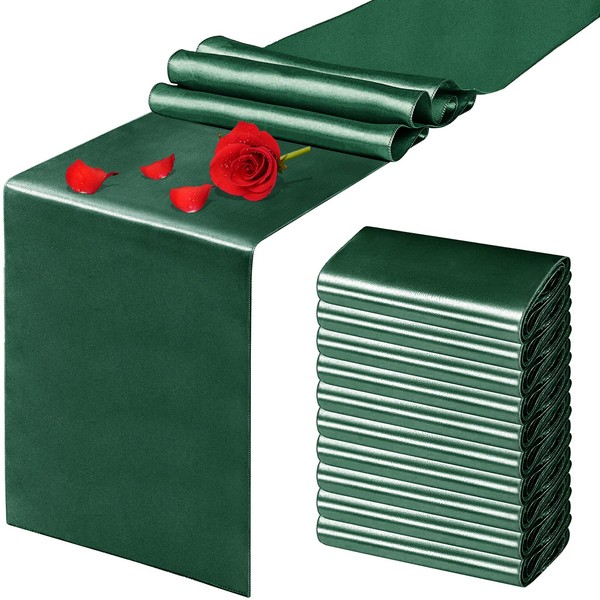 Newthinking 10 Pack Satin Table Runner Green, 12x108 Inch Long Silk Table Runner for Wedding Party Birthday Banquet