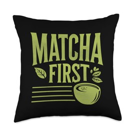 Matcha First Diet Tea Drink Funny Matcha Latte Lover Vintage Throw Pillow