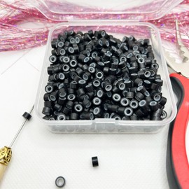 Hair Extension Beads, Microlink Beads, 5mm Silicon Beads for Hair Extensions,Silicone Lined Micro Links Rings Beads Hair Feather Extensions (Black, 500pcs)