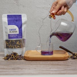 4Leaftea Lucky Icarus Blue Butterfly Pea Flower Tea - Natural Herbal Wellness Tea - Hot & Cold Brew - 2.8oz Caffeine-Free