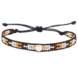 KELITCH Women Pearl Bracelets Wax Rope Wrap Bracelets Miyuki Beads Friendship Jewelry for Summer (Black)