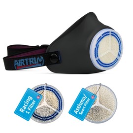 Airtrim Cold-Weather Breathing Mask for Athletes & Cold-Air-Sensitive Users — Warms & Humidifies Inhaled Air — Includes 1 Asthma/Sport + 1 Racing #1 Filter - Black