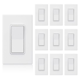 ELEGRP Matte White 3 Way Decorative Light Switch with Plate, 15 Amp, 120-277 Volt, AC Rocker Paddle Wall Switch Replacement, Self-Grounding, Residential Grade, w/Wall Plate, UL Listed (10 Pack)