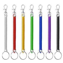 Deolven Spiral Keyring,7 Pack Stretchy Keychain Coloured Spring Key Rings Retractable Key Chain for Keys Torch Pliers School Work Plastic 7 Colours