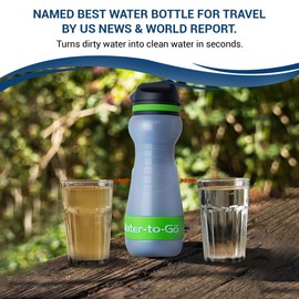 WATER TO GO Water Filter Bottle (18.5oz/55cl) Perfect for Hiking Camping Travel and Survival - Eco-friendly Bioplastic - Includes 3 filters