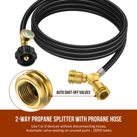 Alloxity 6 FT Propane Hose with Vertical Propane Tank Splitter 2 Way and Gauge, Y Spliter Gas Adapter Tee Connector for 20-100 lbs Tank,Camping Stove & Gas Grill