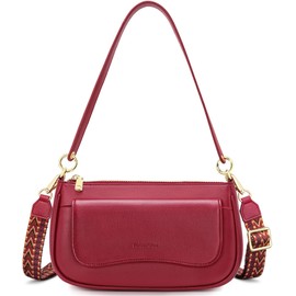 Peacocktion Shoulder Bag for Women Trendy Small Vegan Leather Crossbody Purses Handbags with 2 Straps Red