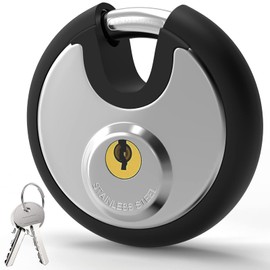 Diyife Round Shackle Lock with 9.5 mm Shackle Thickness, Weatherproof Lock Padlock, Anti-Cut Round Hanging Lock with 2 Keys, 304 Stainless Steel Body - with Black Lid