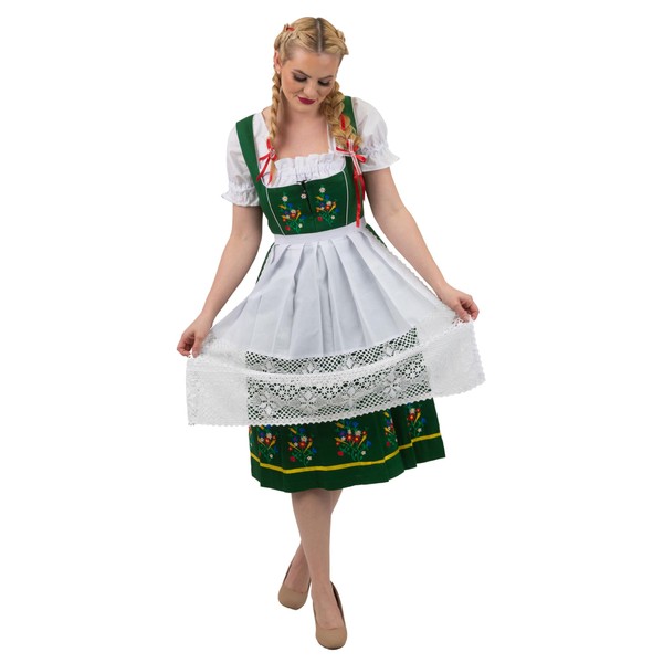Dirndl Trachten Haus 3-Piece Long Green Dirndl with Embroidery for