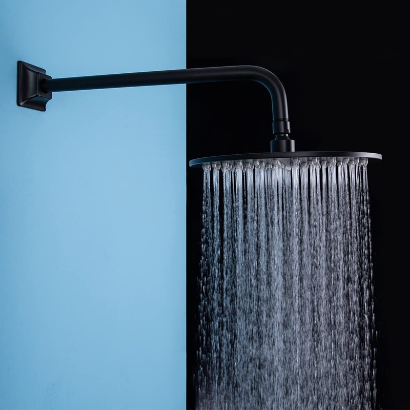 SEABEFORE 16" long sweep shower arm Wall Mounted Black shower