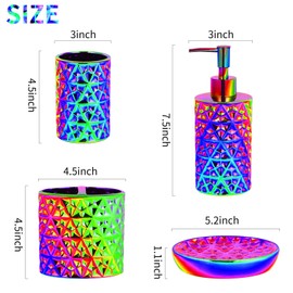 Colorful Bathroom Accessories Set 4 Pcs, Lotion Soap Dispenser, Soap Dish, Toothbrush Holder, Tumbler, Countertop Vanity Organizer for Bathroom Accessory Set
