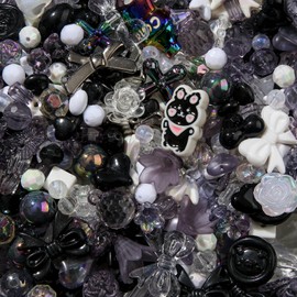 CYEENUT 500g Acrylic Assorted Beads Flower Star Butterfly Candy Acrylic Kawaii Beads for Keychain Bracelets Jewelry Making DIY Plastic Crafts (Black)