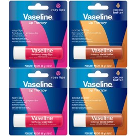 Vaseline Lip Therapy Variety 4-Pack – Rosy Lips + Cocoa Butter Moisturizing Lip Balm with Vitamin E, 0.16 Oz Ea