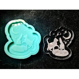 Unbranded Shiny Starry CAT and WITCH HAT Etched Silicone Mold - Clay Resin Wax Craft Charm