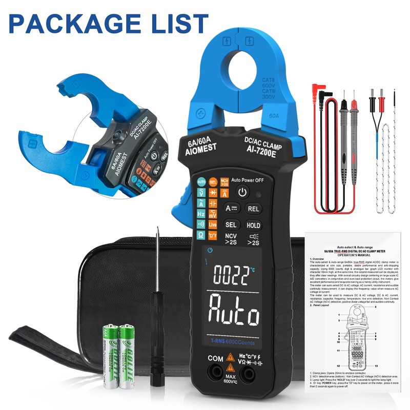 AIOMEST Digital Multimeter, 6000 Counts True RMS Clamp Multimeter, 6-60A